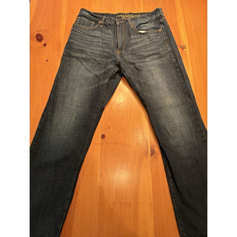 American Eagle Men's 33x32 Jeans Dark Blue Denim Straight Leg Faded 100% Cotton